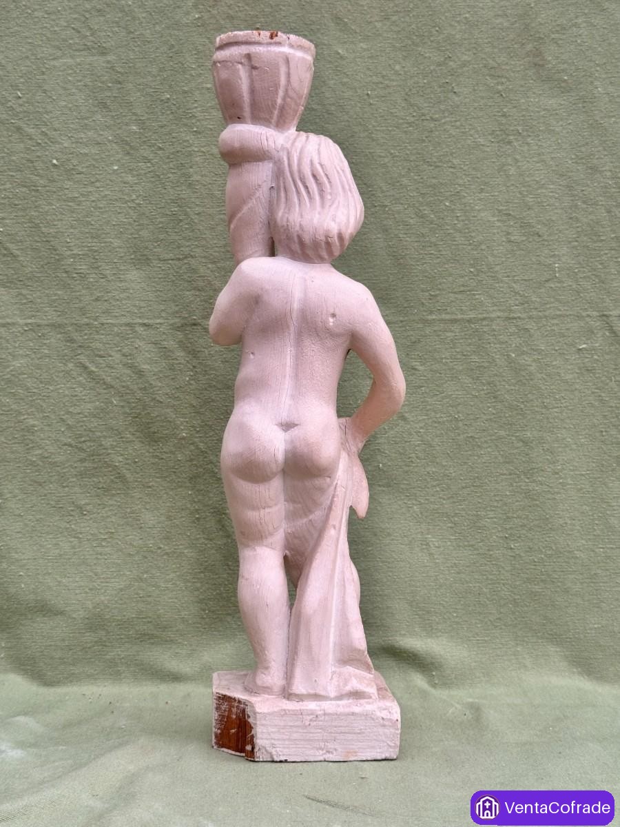 Putto en madera tallada, escultura barroca tardía, siglo XVIII - foto 3