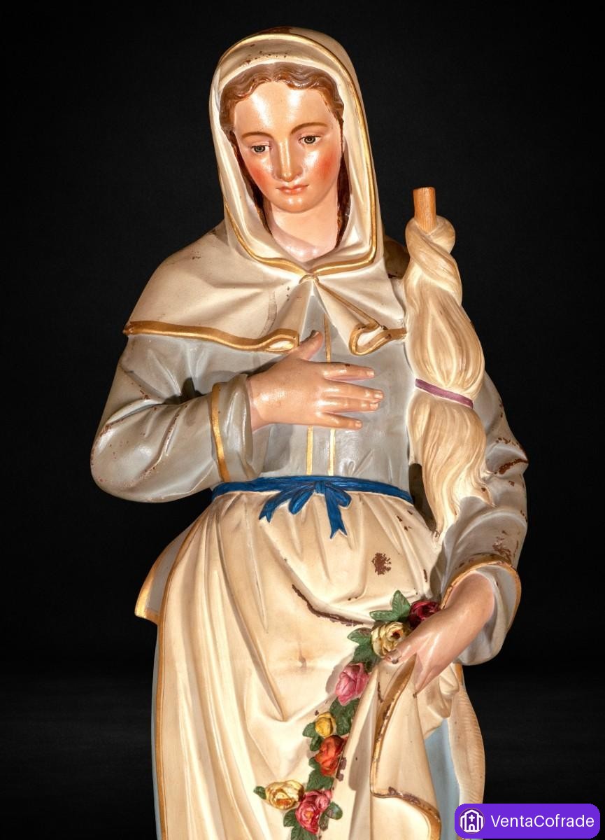 Santa Germana de Pibrac en terracota policromada, siglo XIX, 90 cm - foto 2