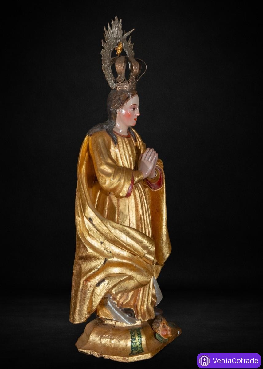 Virgen Inmaculada Colonial Hispanoamericana Madera Dorada XVIII-XIX 67 cm - foto 6