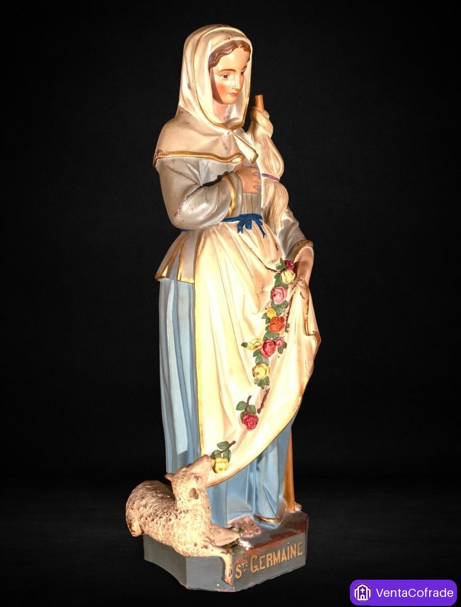 Santa Germana de Pibrac en terracota policromada, siglo XIX, 90 cm - foto 4
