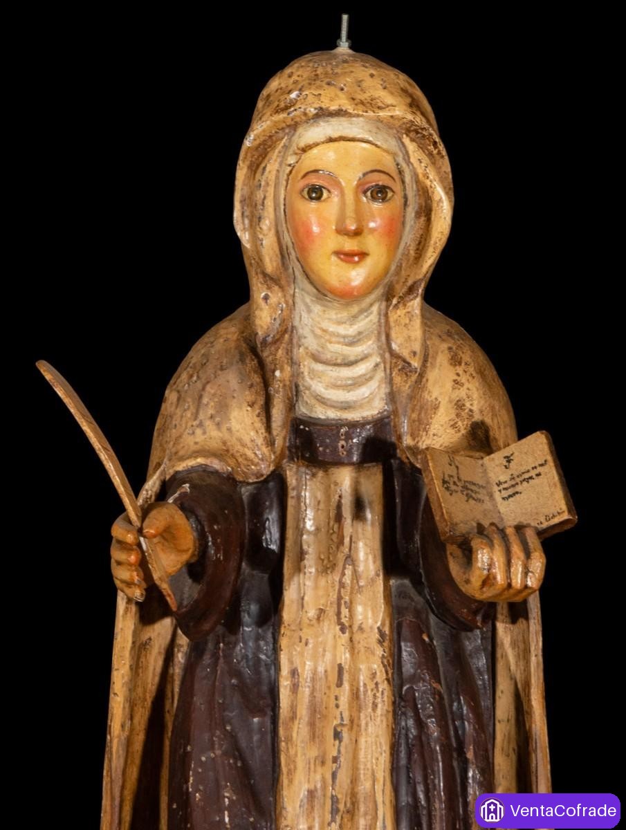 Santa Teresa de Jesús, talla en madera policromada, siglo XX, 72 cm - foto 2