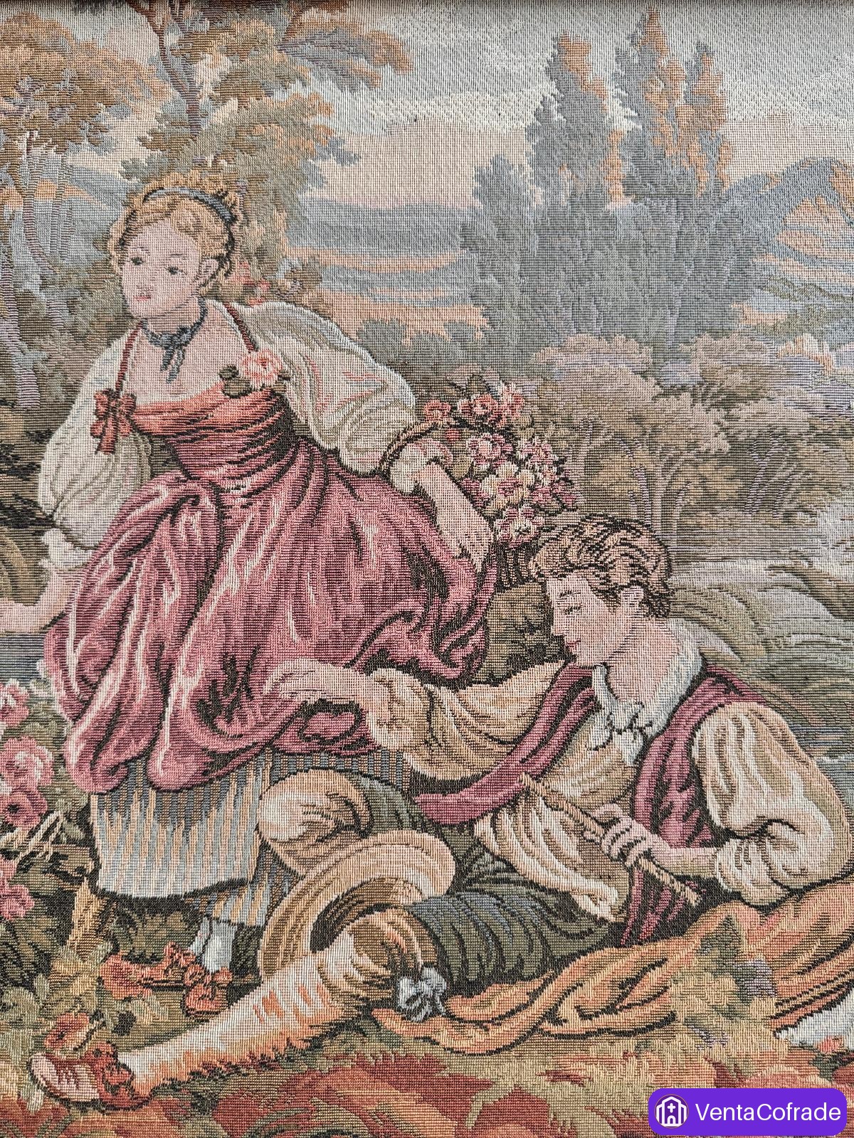 Tapiz Francés Aubusson Escena Galante 52x52 - foto 4
