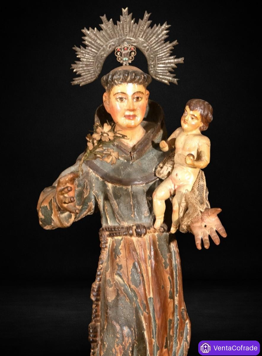 San Antonio con Niño, talla española en madera policromada, siglo XVII - foto 2