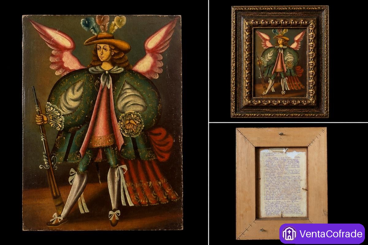 6 óleos coloniales Escuela Cuzqueña, arcángeles y vírgenes, s. XVIII-XIX - foto 6
