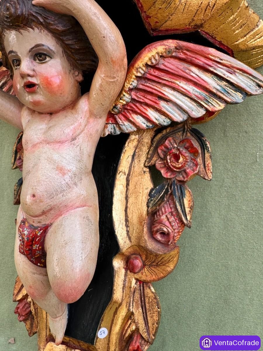 Ménsula con putto alado en madera policromada, estilo Arte Martínez, siglo XX - foto 5