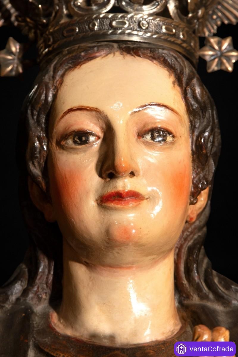 Importante Virgen Inmaculada colonial hispanoamericana, siglo XVII-XVIII, corona de plata - foto 6