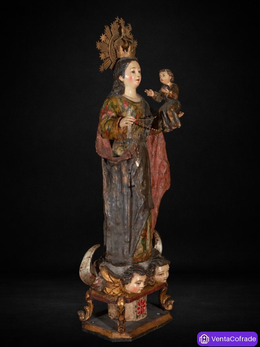 Virgen con Niño colonial del Perú, madera de maguey policromada, siglo XVIII - foto 1