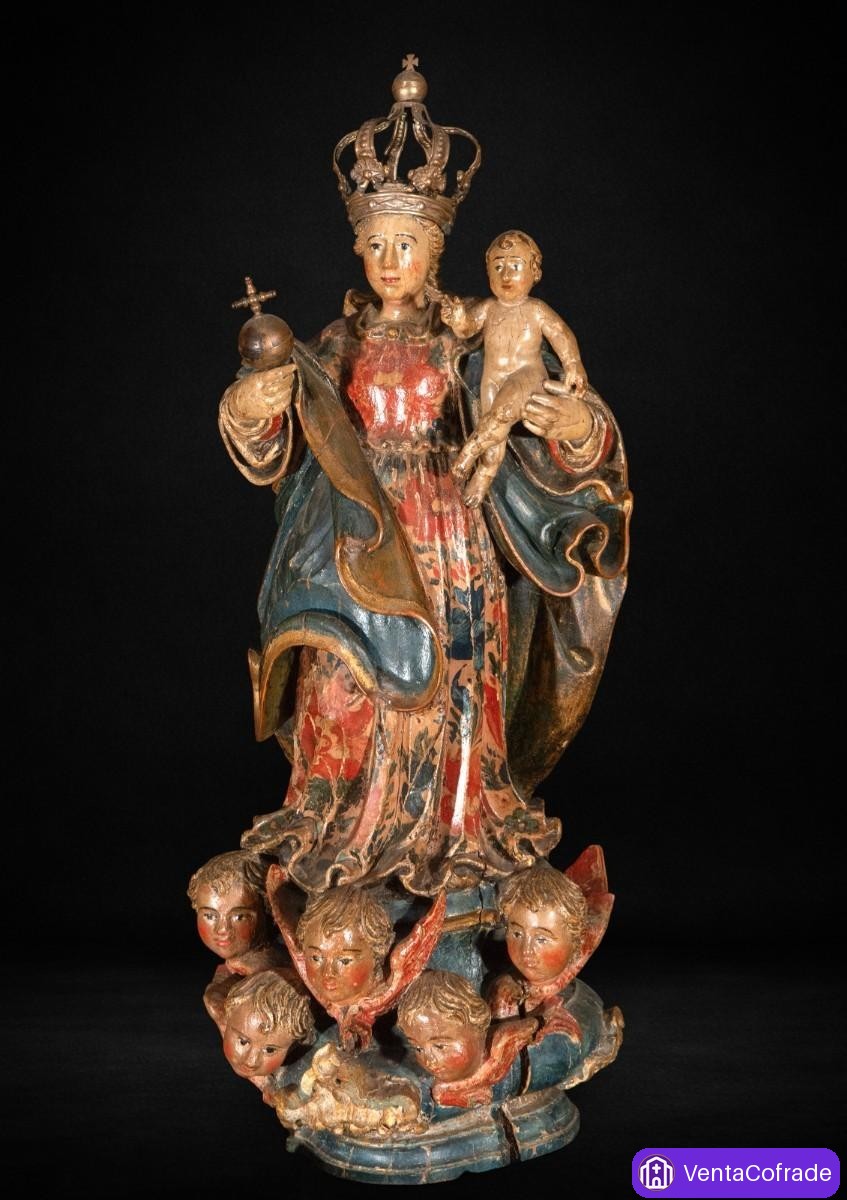 Virgen con Niño Colonial Minas Gerais Brasil Siglo XVIII Madera Policromada - foto 1