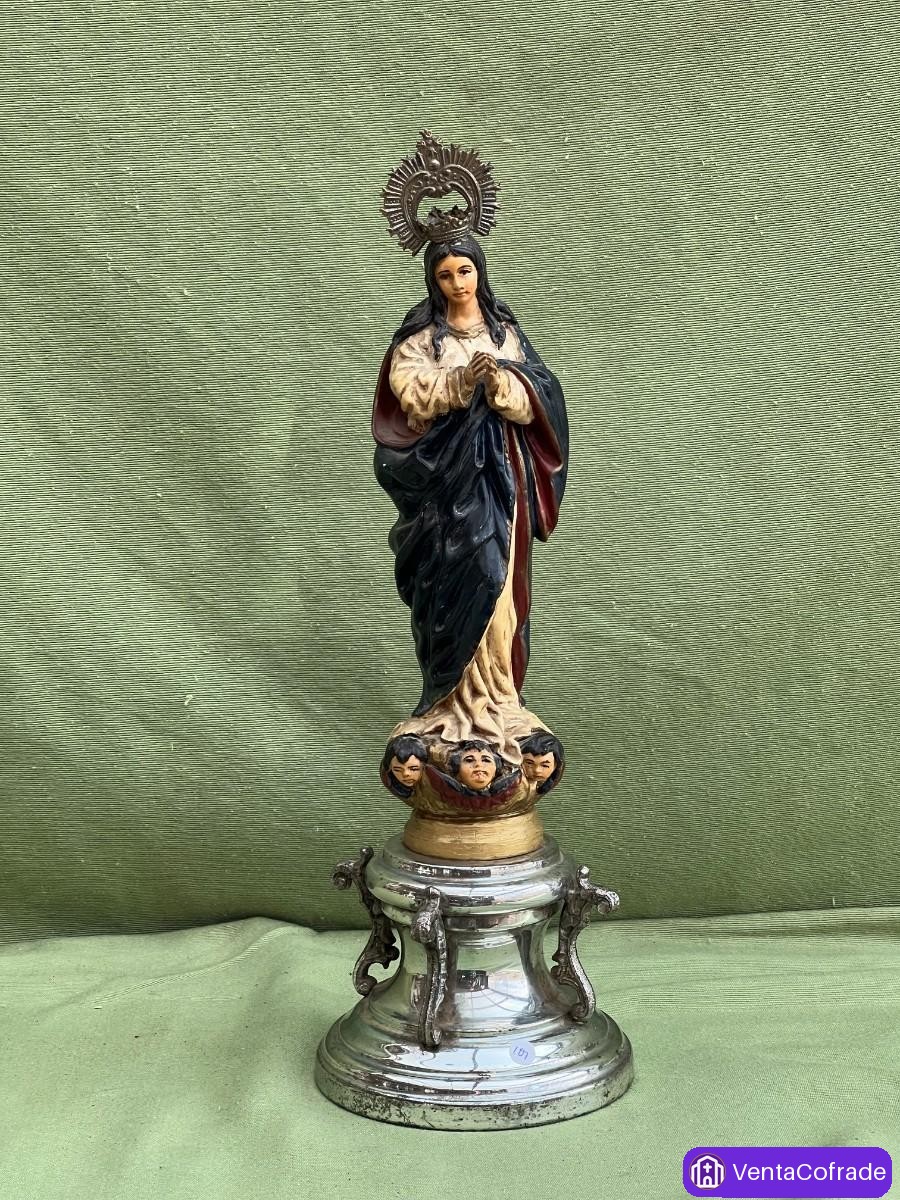 Purísima Concepción policromada, peana metal 37cm - foto 1