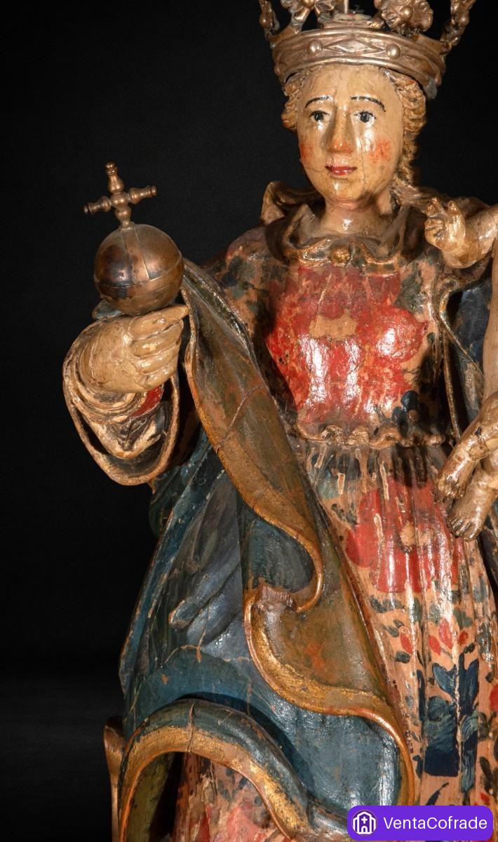 Virgen con Niño Colonial Minas Gerais Brasil Siglo XVIII Madera Policromada - foto 3