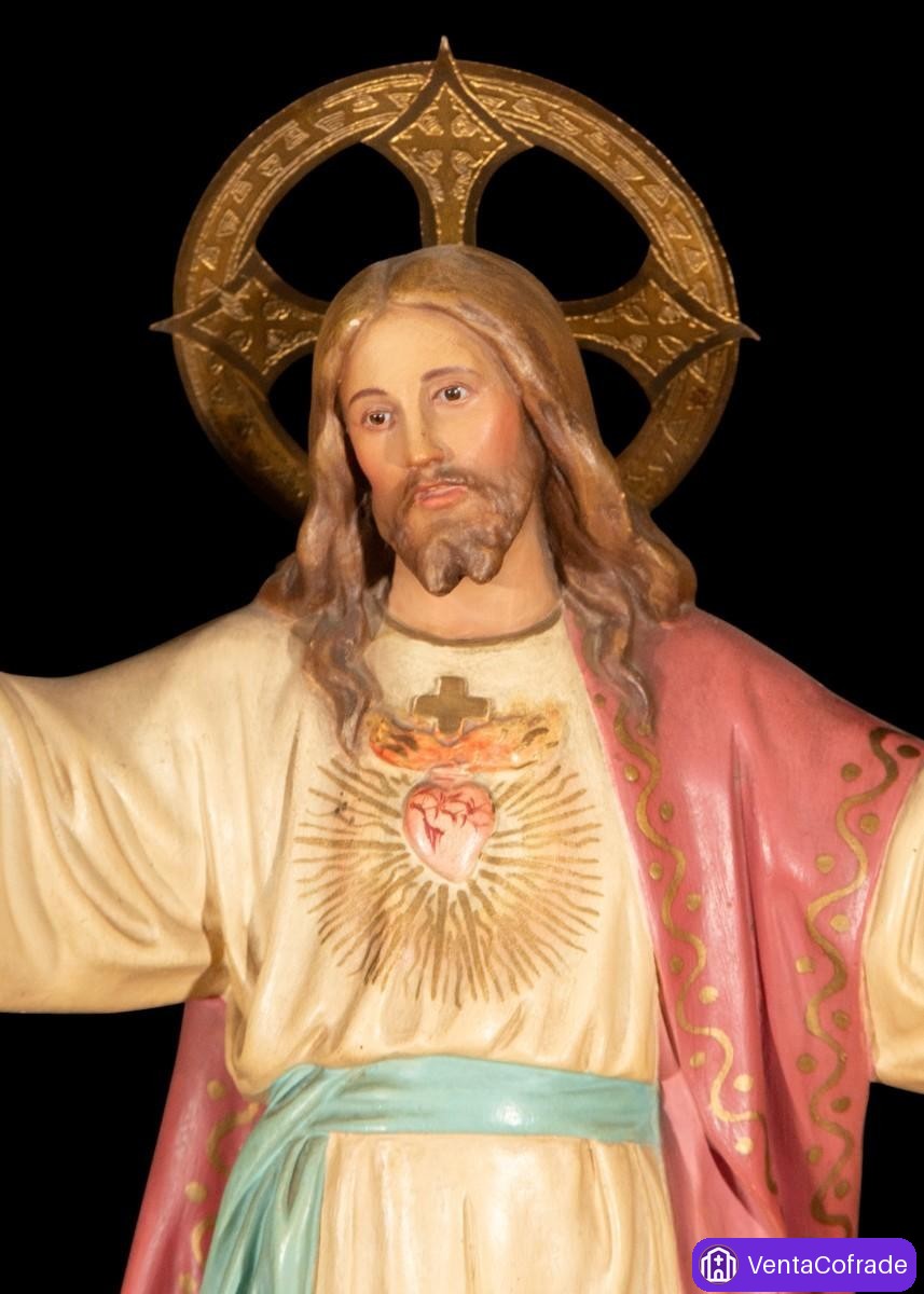 Sagrado Corazón de Jesús en nube, escultura de Olot policromada, 43 cm, primera mitad del siglo XX - foto 2