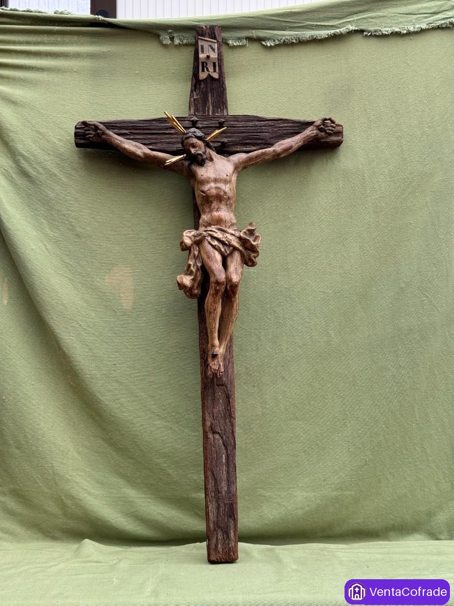 Cristo crucificado madera policromada antiguo 1 metro siglo XVIII - foto 1