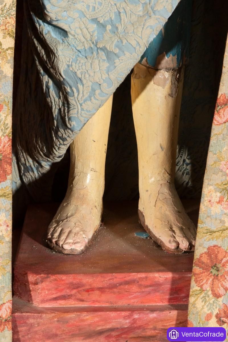 Virgen de vestir con Niño. Madera tallada y policromada. Siglo XVIII. Corona antigua. 116 cm - foto 6