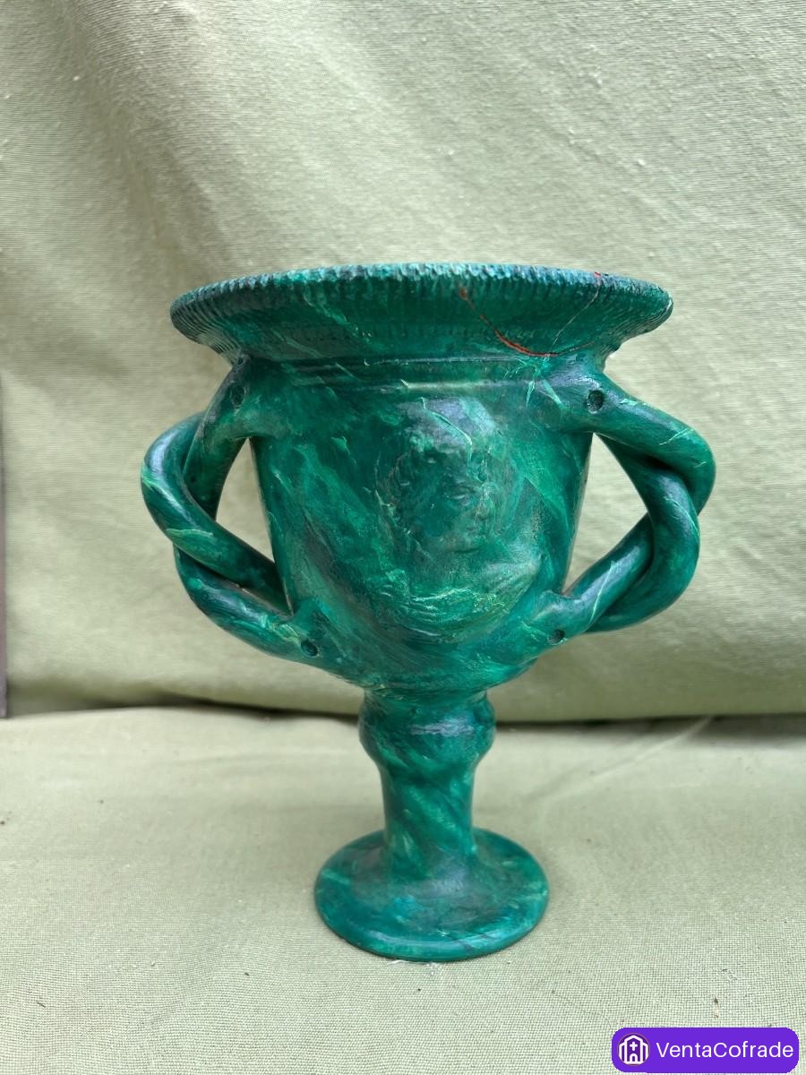 Conjunto de tres copas decorativas neoclásicas de cerámica pintada a mano | Estilo malaquita - foto 2
