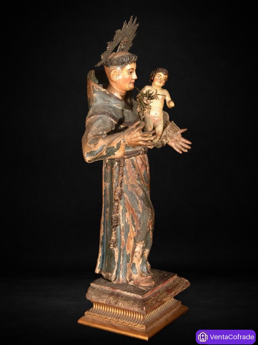 San Antonio con Niño, talla española en madera policromada, siglo XVII - foto 5