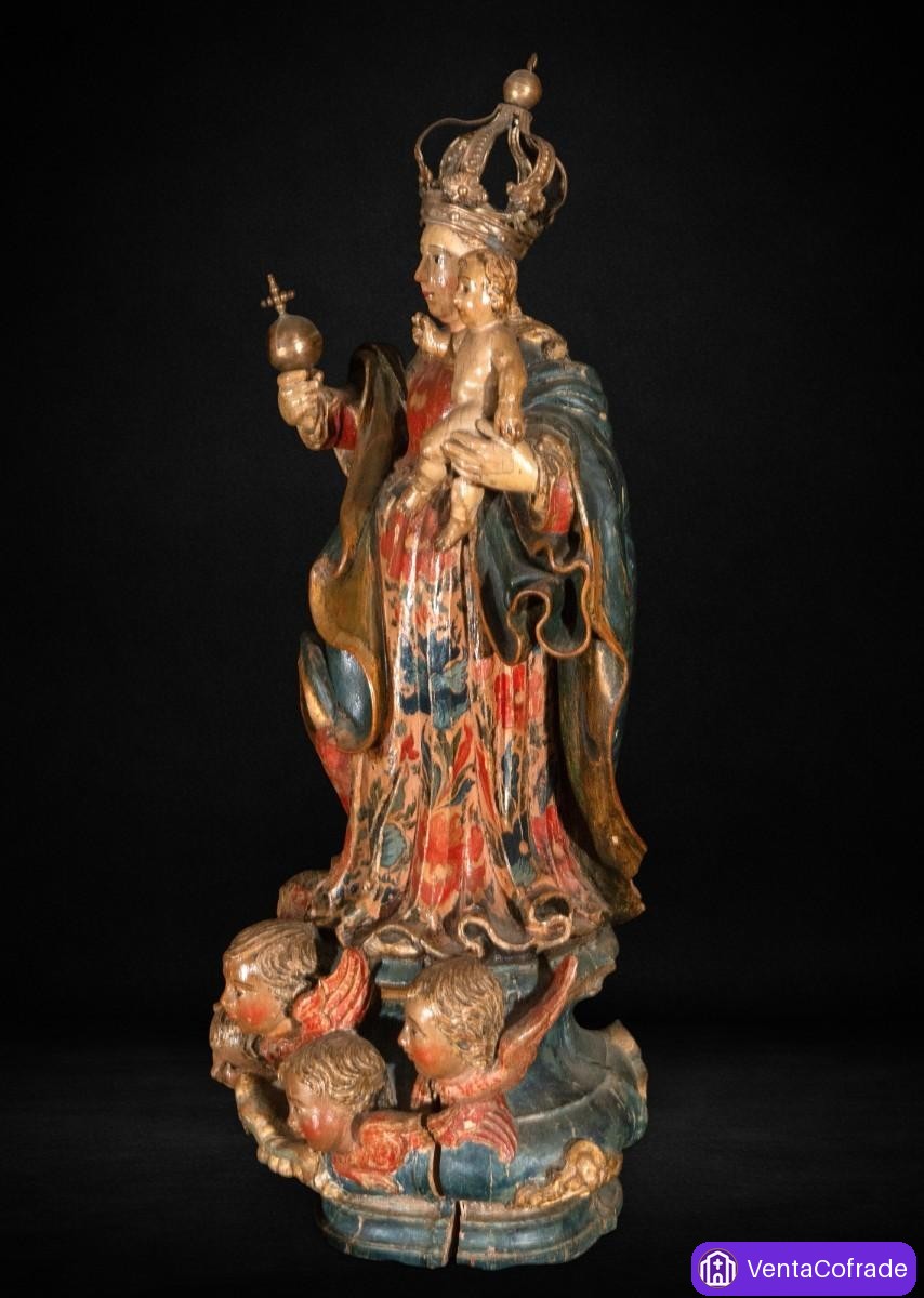 Virgen con Niño Colonial Minas Gerais Brasil Siglo XVIII Madera Policromada - foto 5