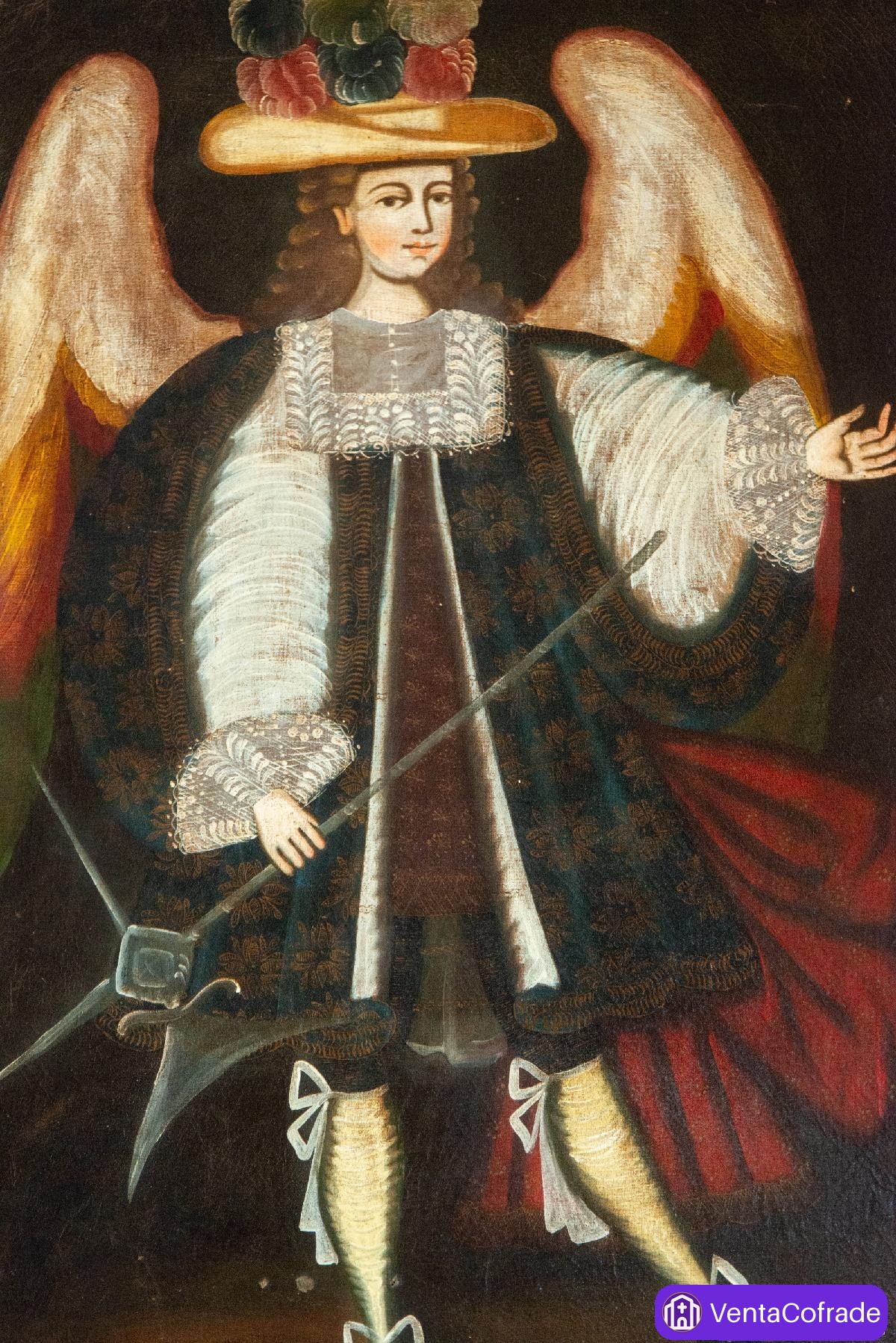 Arcángel con Alabarda Escuela Cuzqueña Perú Siglo XVIII Óleo Colonial - foto 2