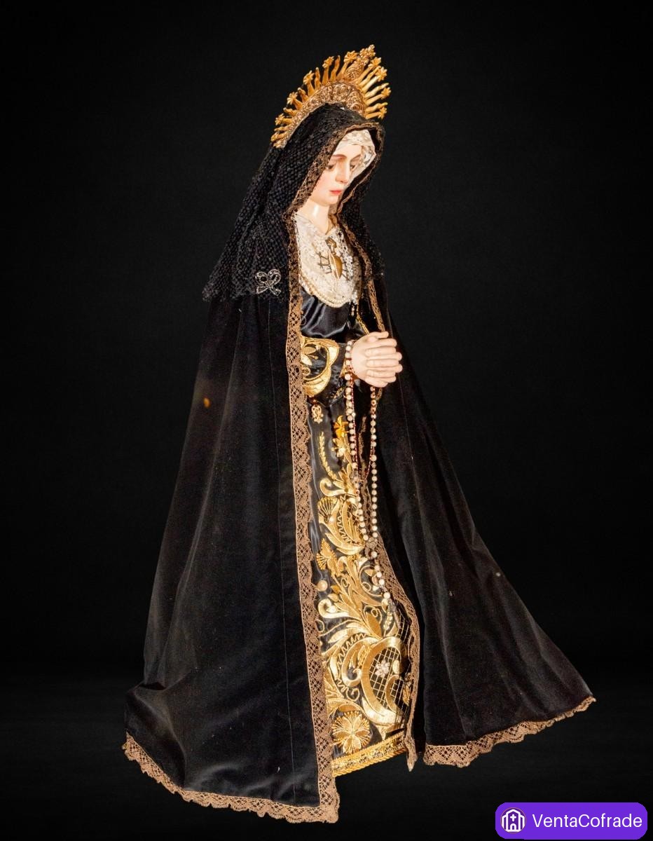 Virgen Dolorosa de vestir antigua. Escuela española siglo XVIII. Corona de plata. 149 cm - foto 5