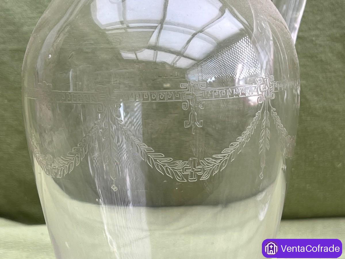 Pareja de Jarras Vintage Cristal Grabado Guirnalda - foto 3