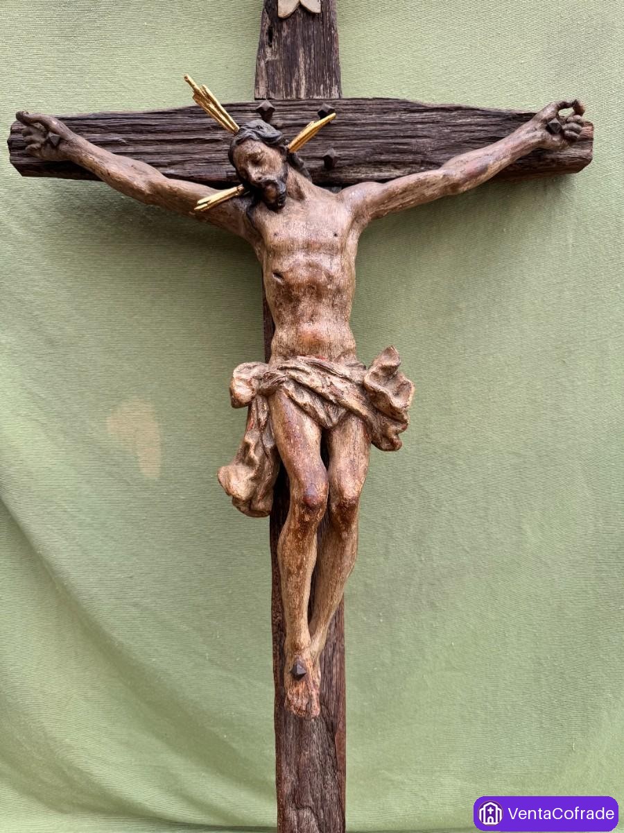 Cristo crucificado madera policromada antiguo 1 metro siglo XVIII - foto 4