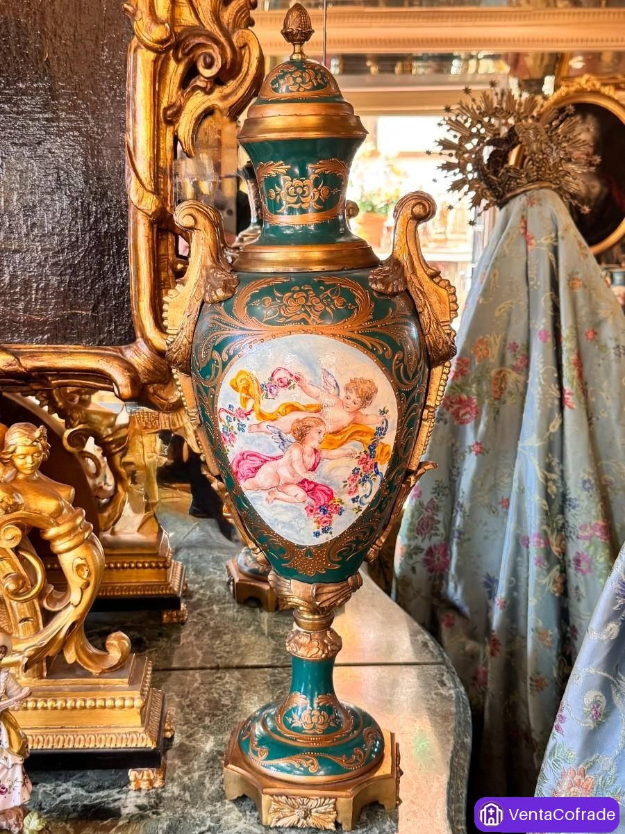 Jarrones estilo Sèvres, 75 cm, porcelana pintada a mano y bronce dorado - foto 3