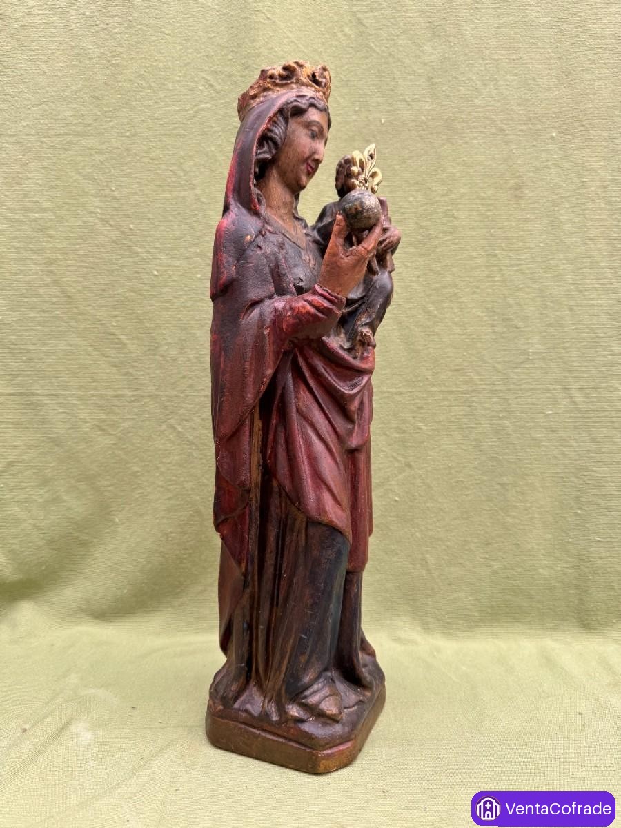 Virgen del Carmen antigua en escayola policromada, escultura religiosa española, finales s. XIX - foto 2