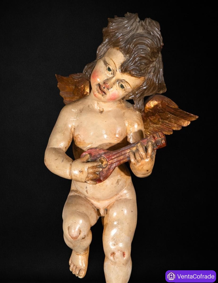 Talla original de Enrique Orejudo Alonso – Ángel músico en madera policromada - foto 2