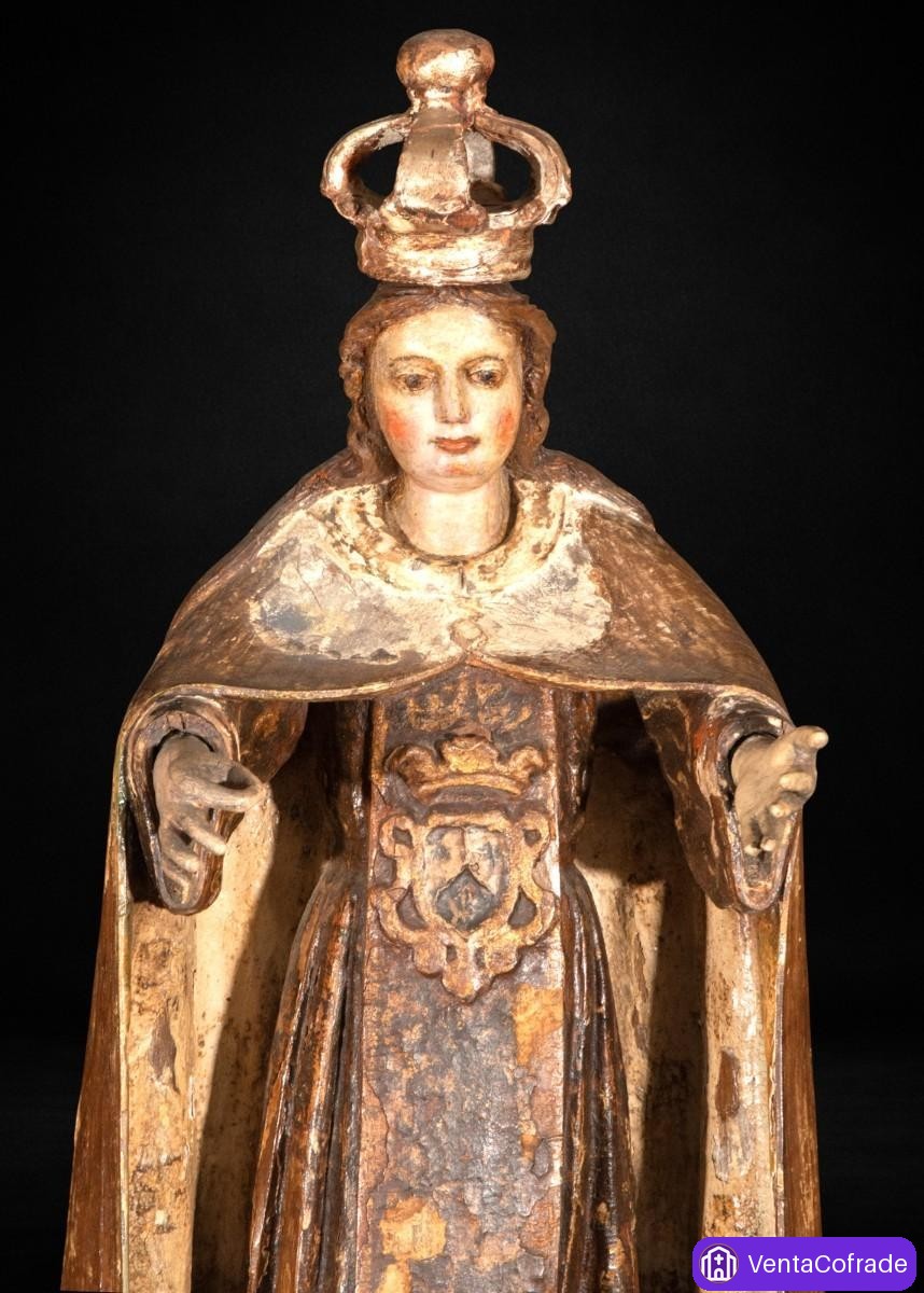 Virgen del Carmen talla en madera policromada Siglo XVII-XVIII con querubines - foto 2