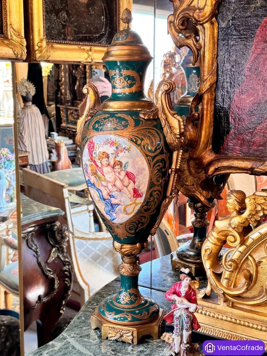 Jarrones estilo Sèvres, 75 cm, porcelana pintada a mano y bronce dorado - foto 2
