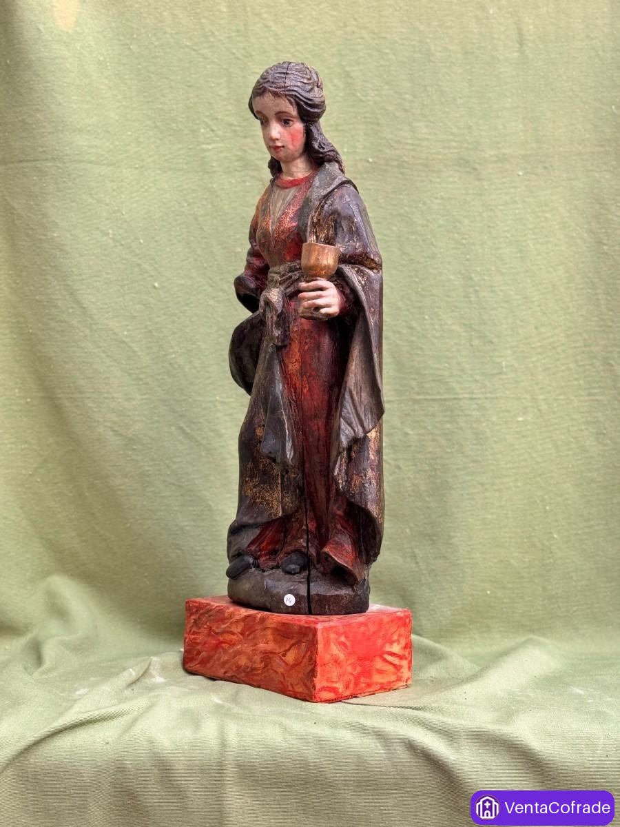 Santa Bárbara barroca en madera policromada y dorada, siglo XVII, 56 cm - foto 5
