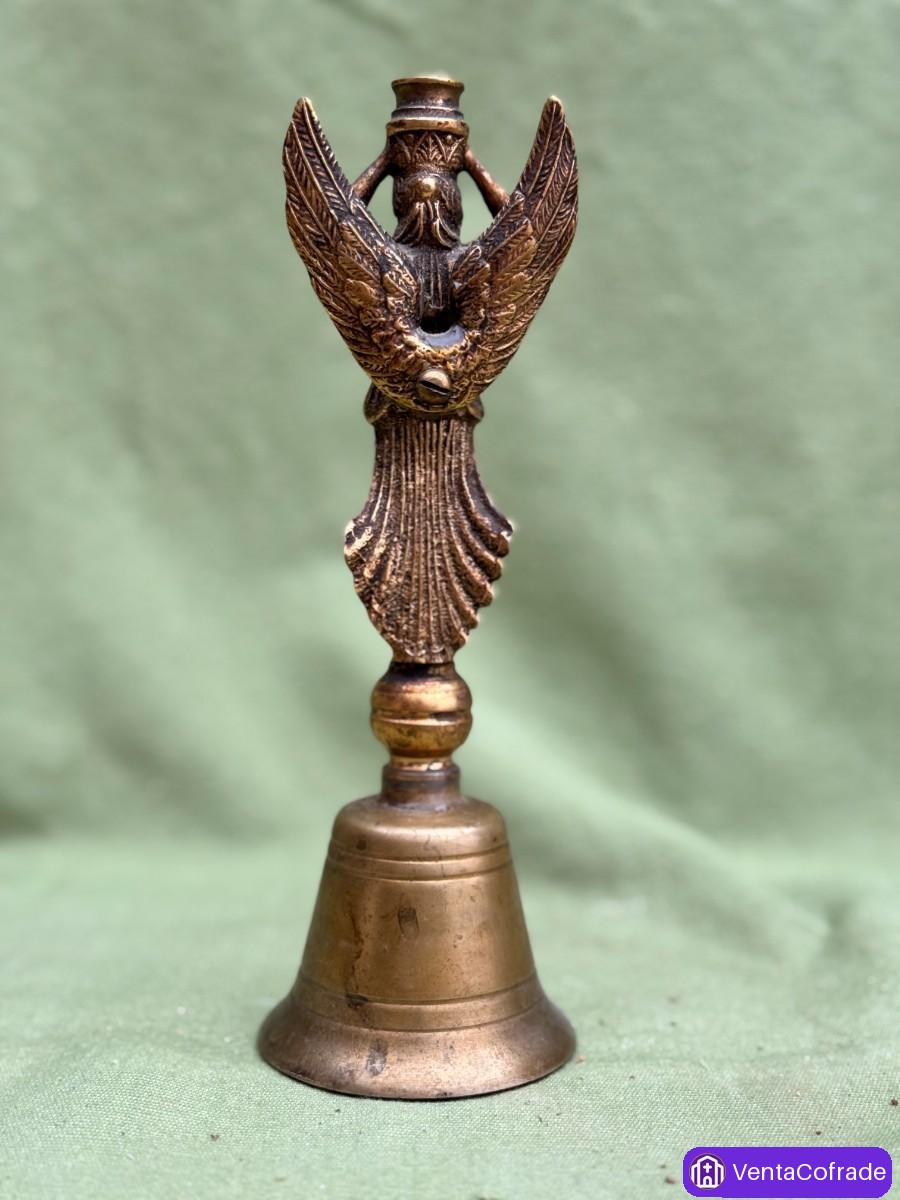 Campana antigua de bronce con ángel alado – siglo XIX - foto 2