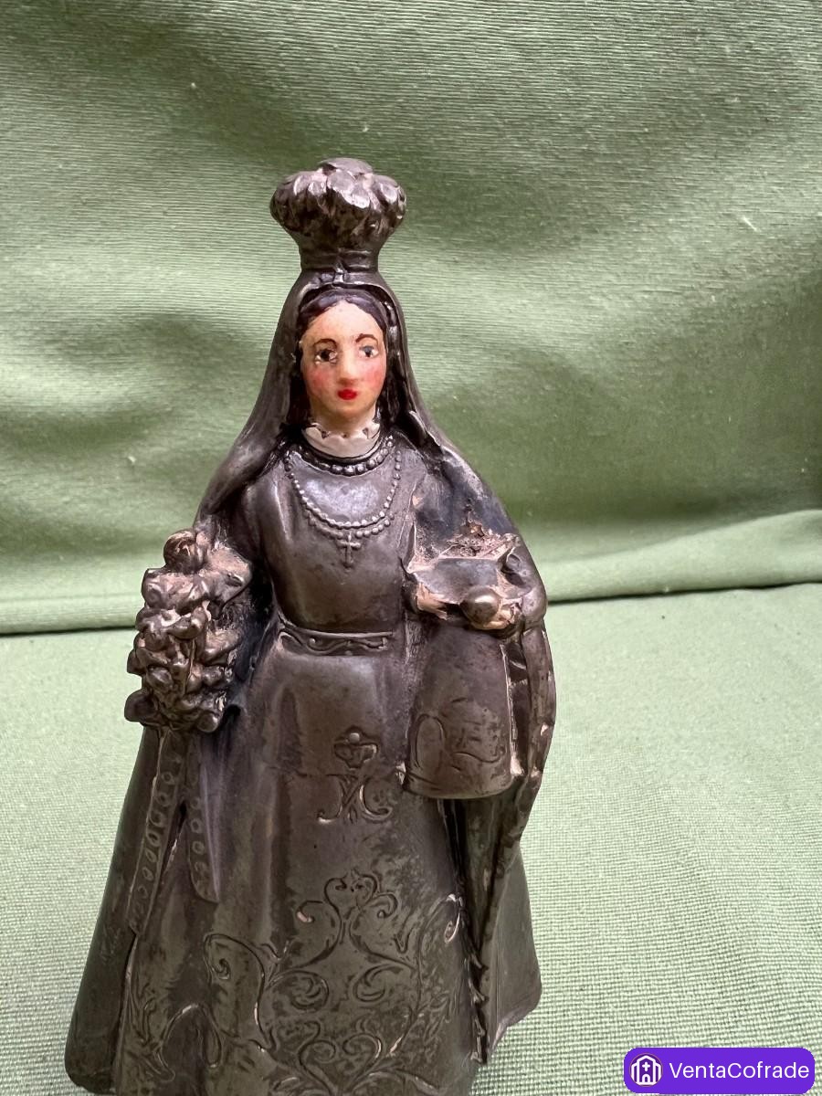 Virgen de la Salut – Pequeña escultura devocional del siglo XIX en metal, 15 cm - foto 3