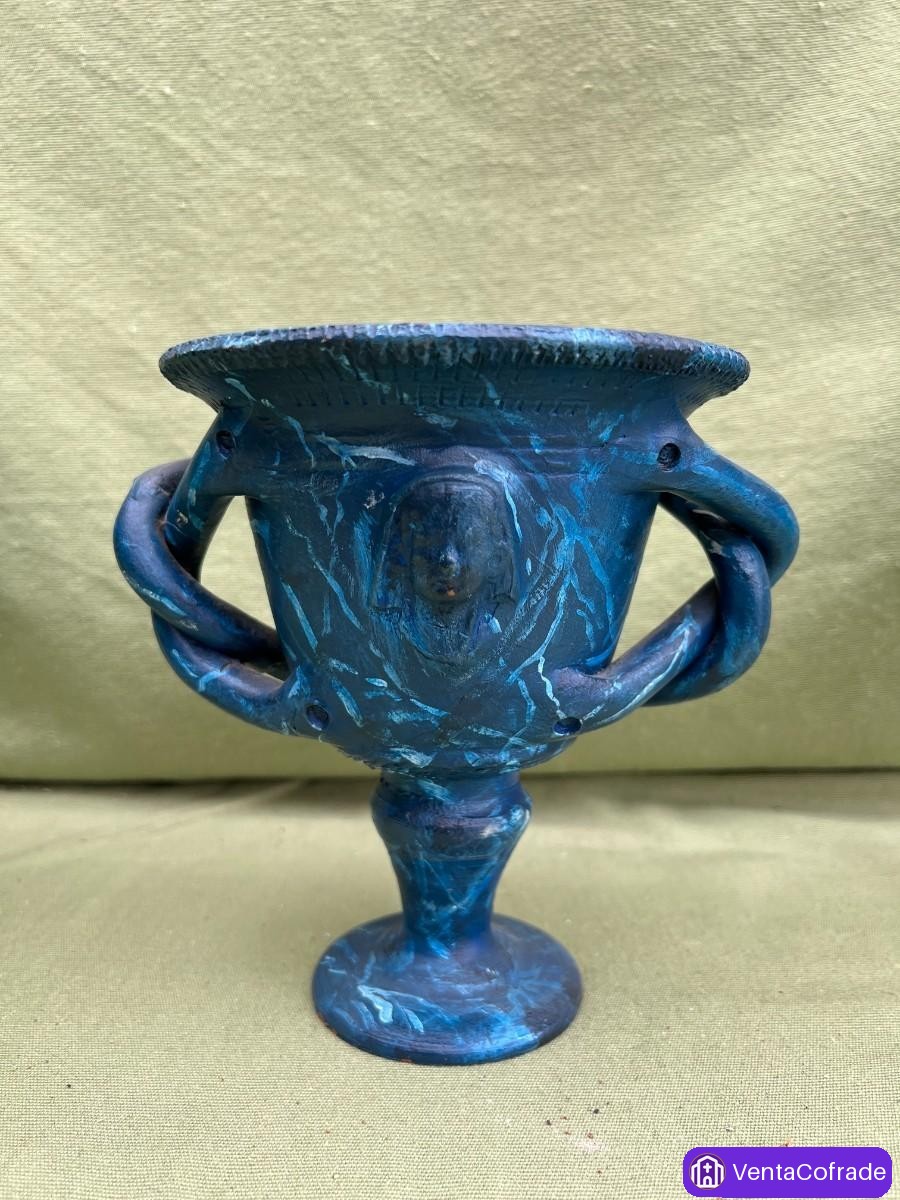 Conjunto de tres copas decorativas neoclásicas de cerámica pintada a mano | Estilo malaquita - foto 3
