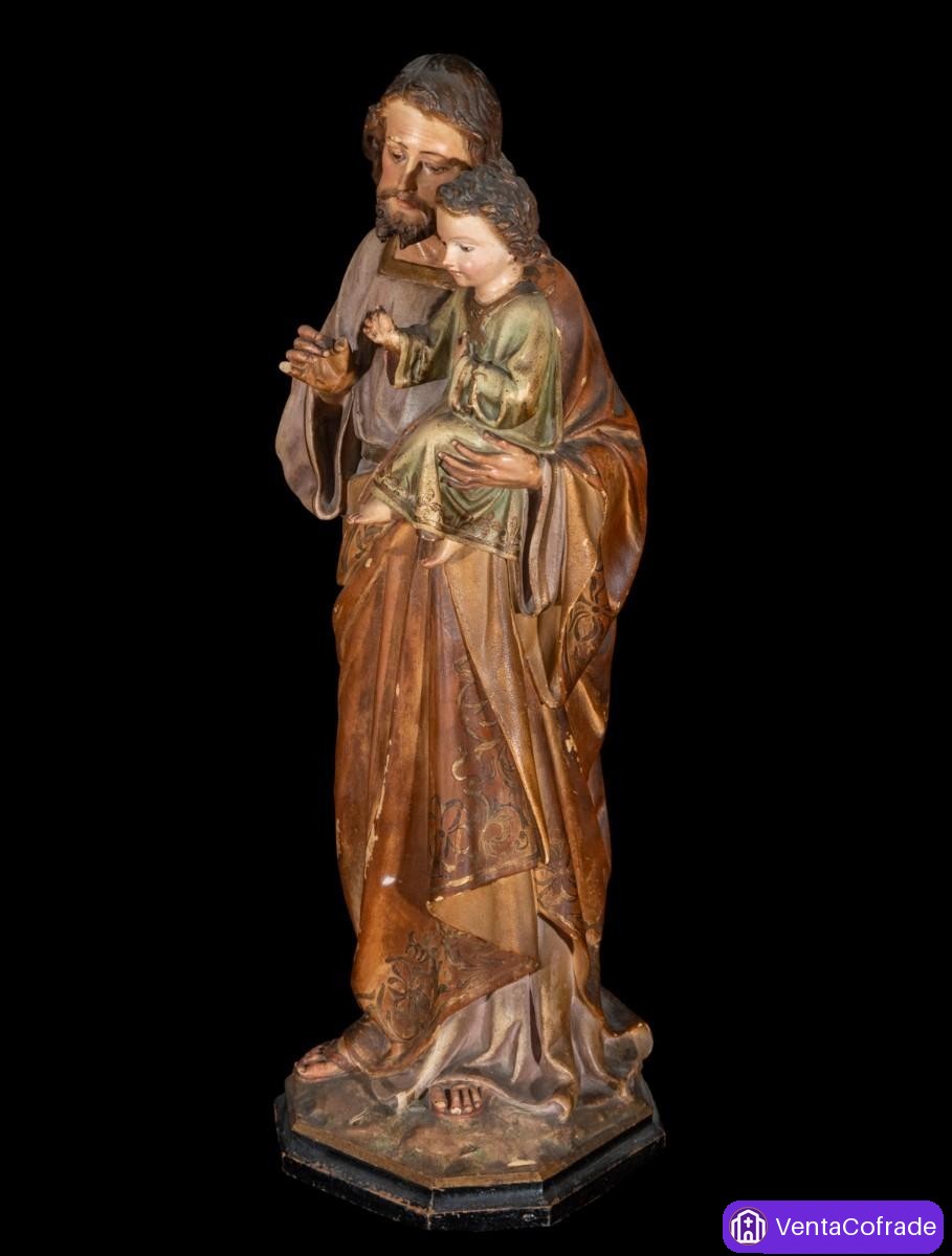 San José con Niño talla Olot policromada siglo XIX arte sacro 52 cm - foto 4