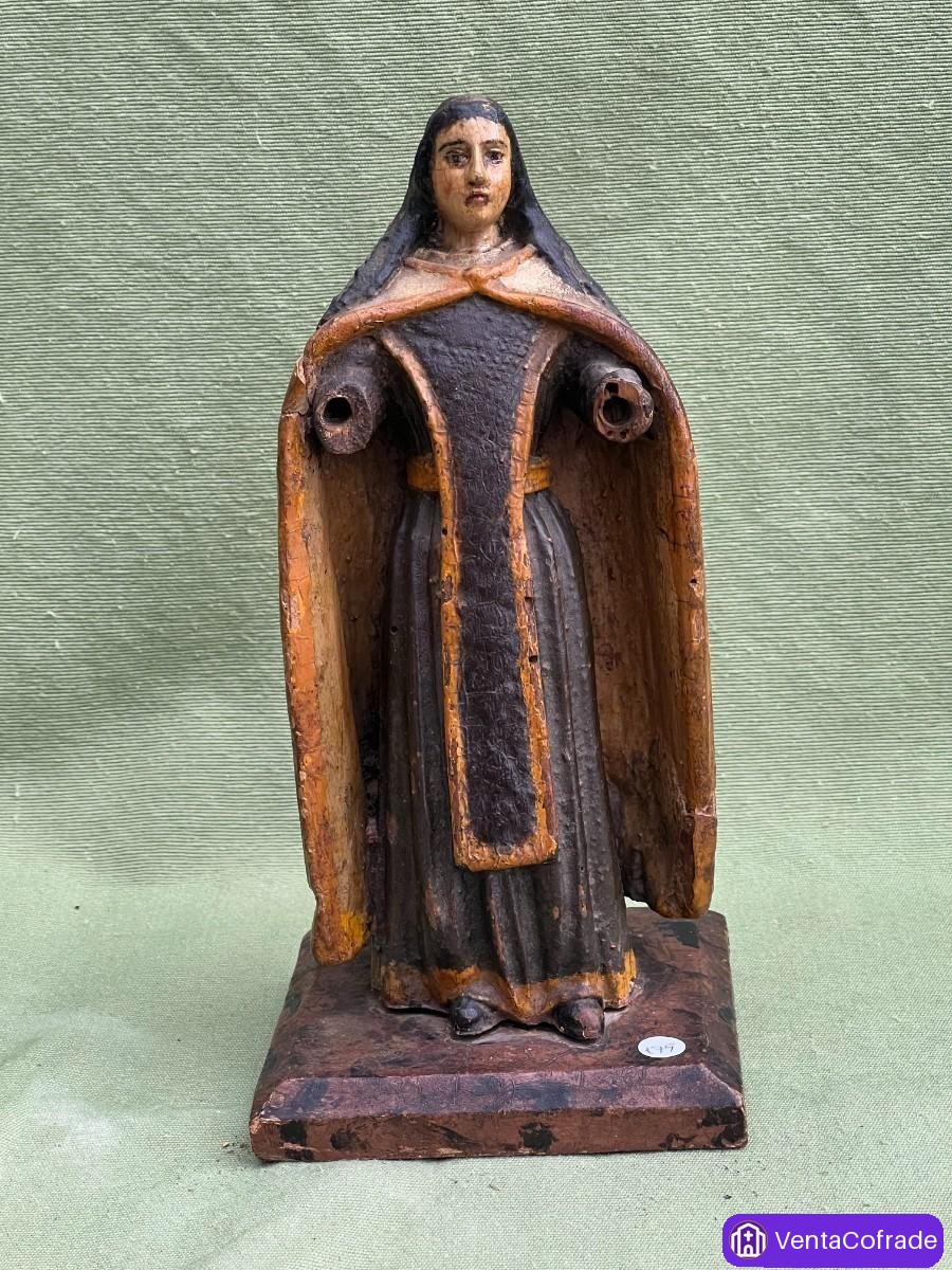 Talla antigua Santa Teresa madera policromada, arte sacro religioso siglo XIX - foto 1