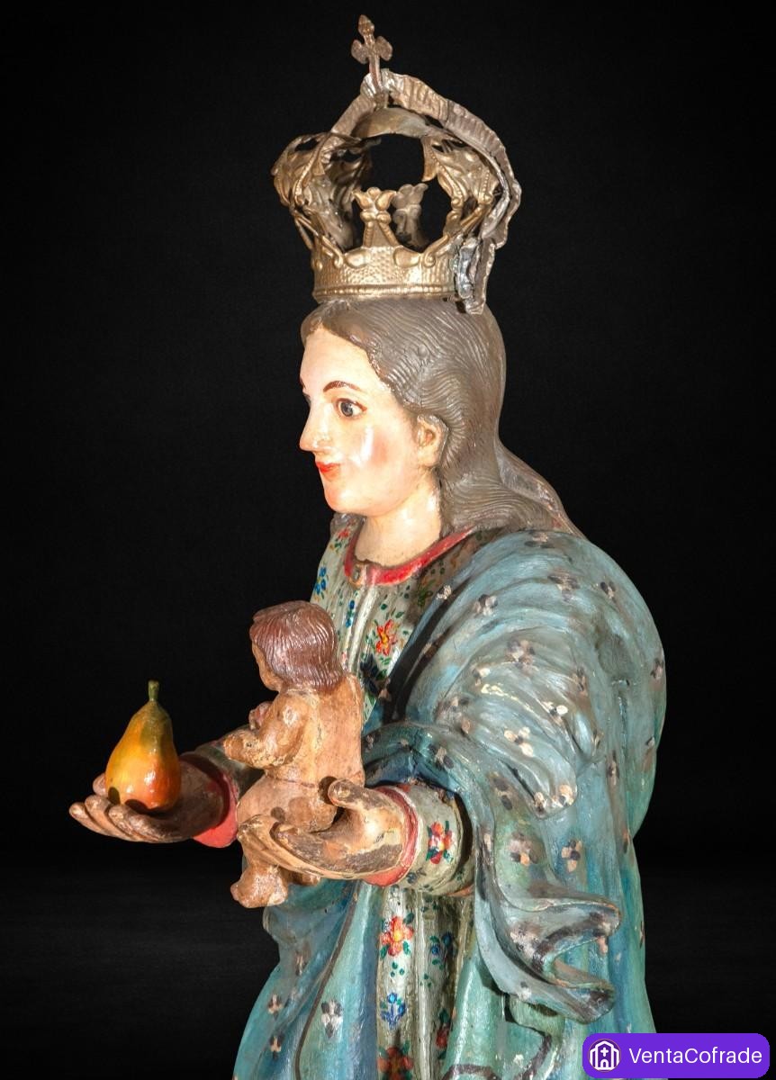 Virgen de la Pera con Niño, talla colonial en madera policromada, siglo XVIII - foto 5