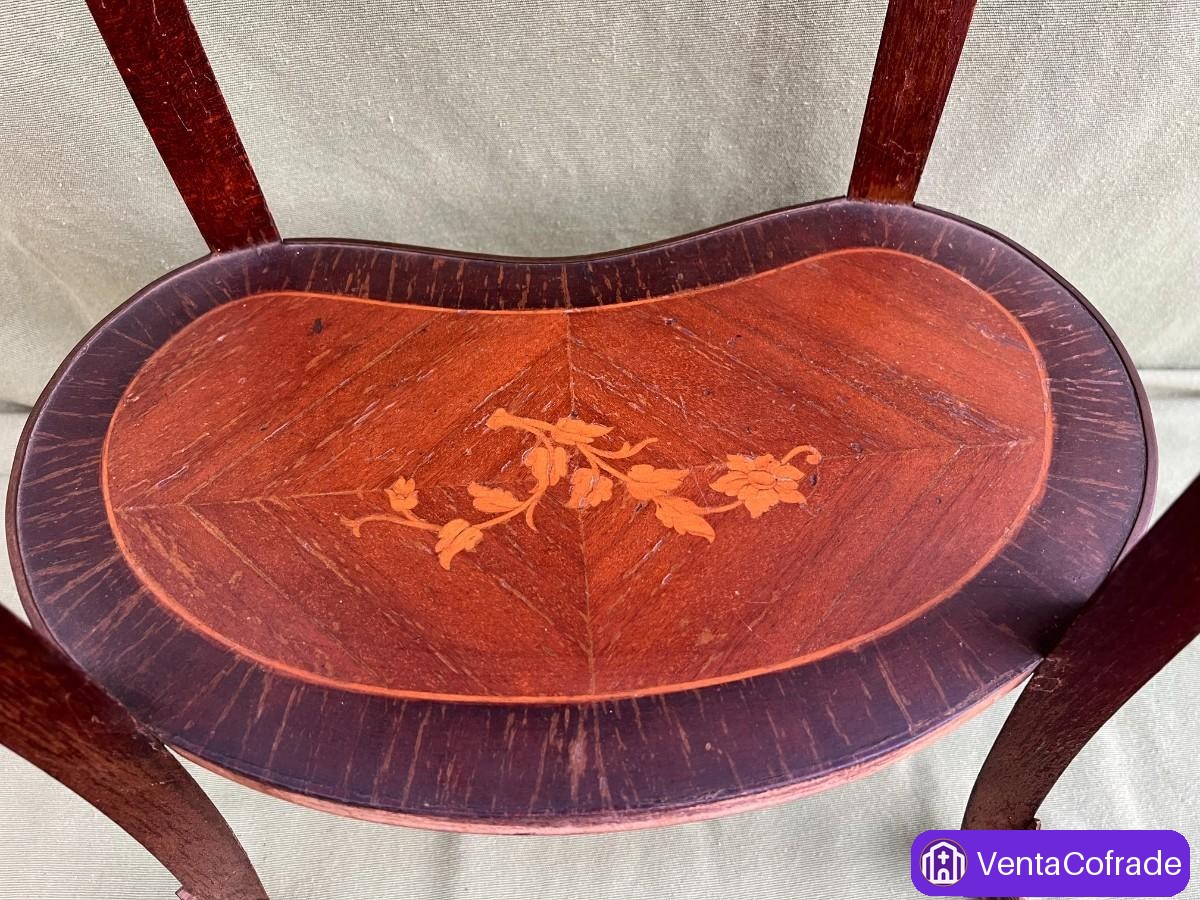 Mesa auxiliar antigua de caoba con mármol y bronces, estilo Luis XVI, siglo XIX - foto 6
