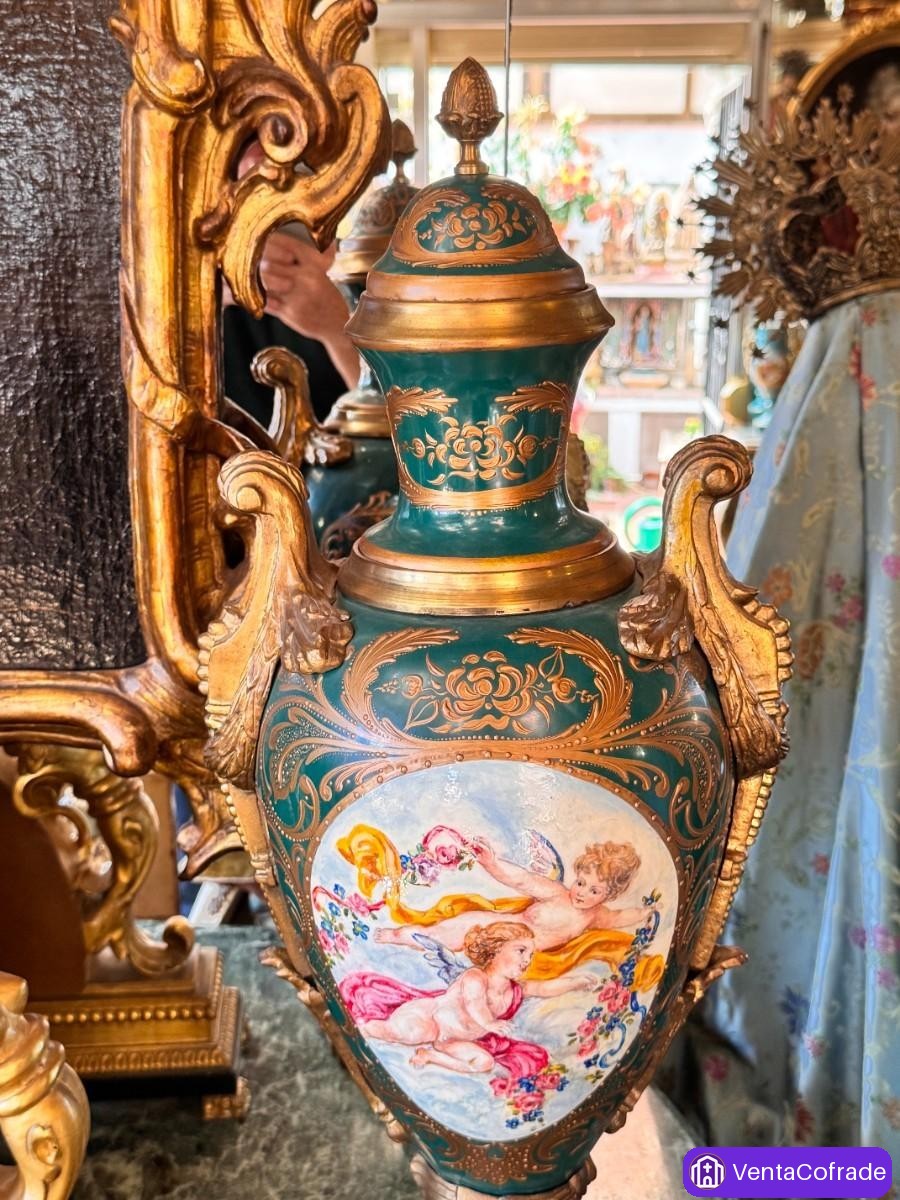 Jarrones estilo Sèvres, 75 cm, porcelana pintada a mano y bronce dorado - foto 4