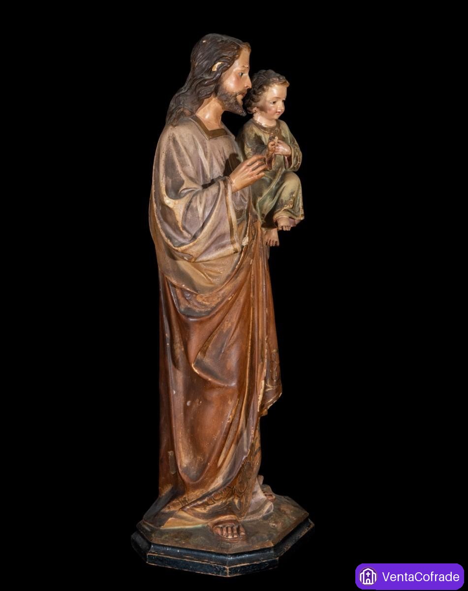 San José con Niño talla Olot policromada siglo XIX arte sacro 52 cm - foto 5