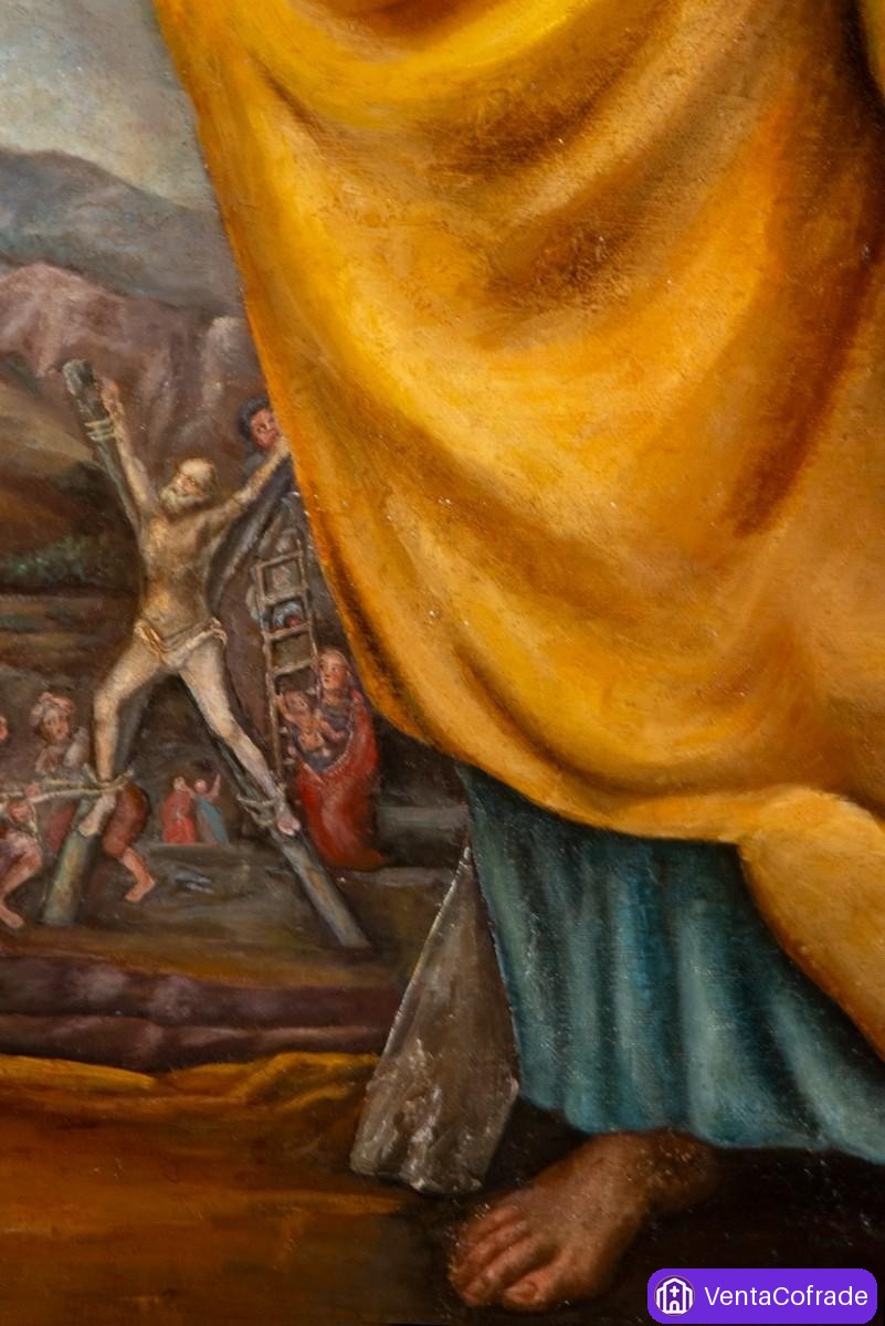 San Andrés, óleo siglo XVIII con gran marco barroco de época tallado y dorado - foto 5
