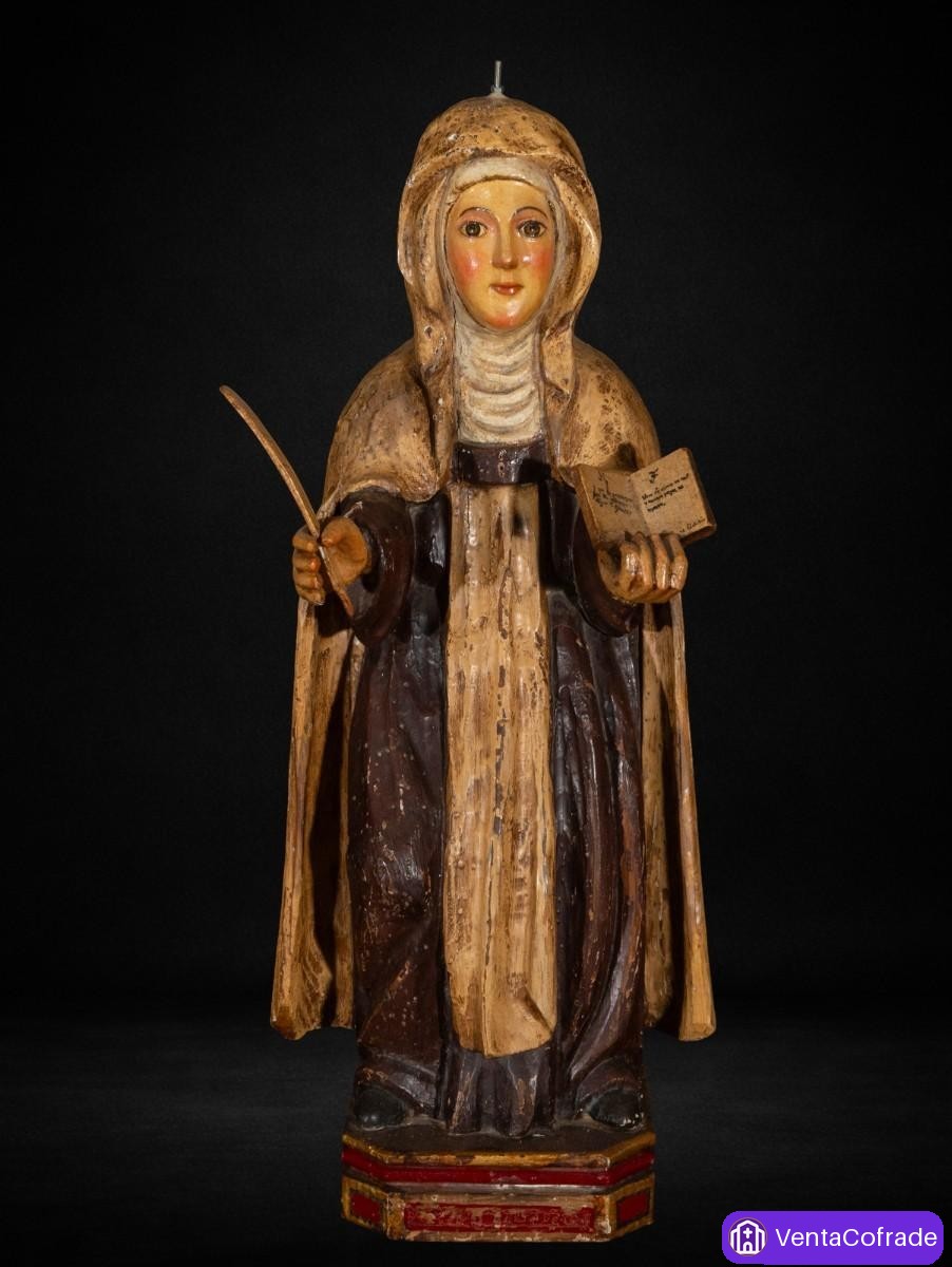 Santa Teresa de Jesús, talla en madera policromada, siglo XX, 72 cm - foto 1