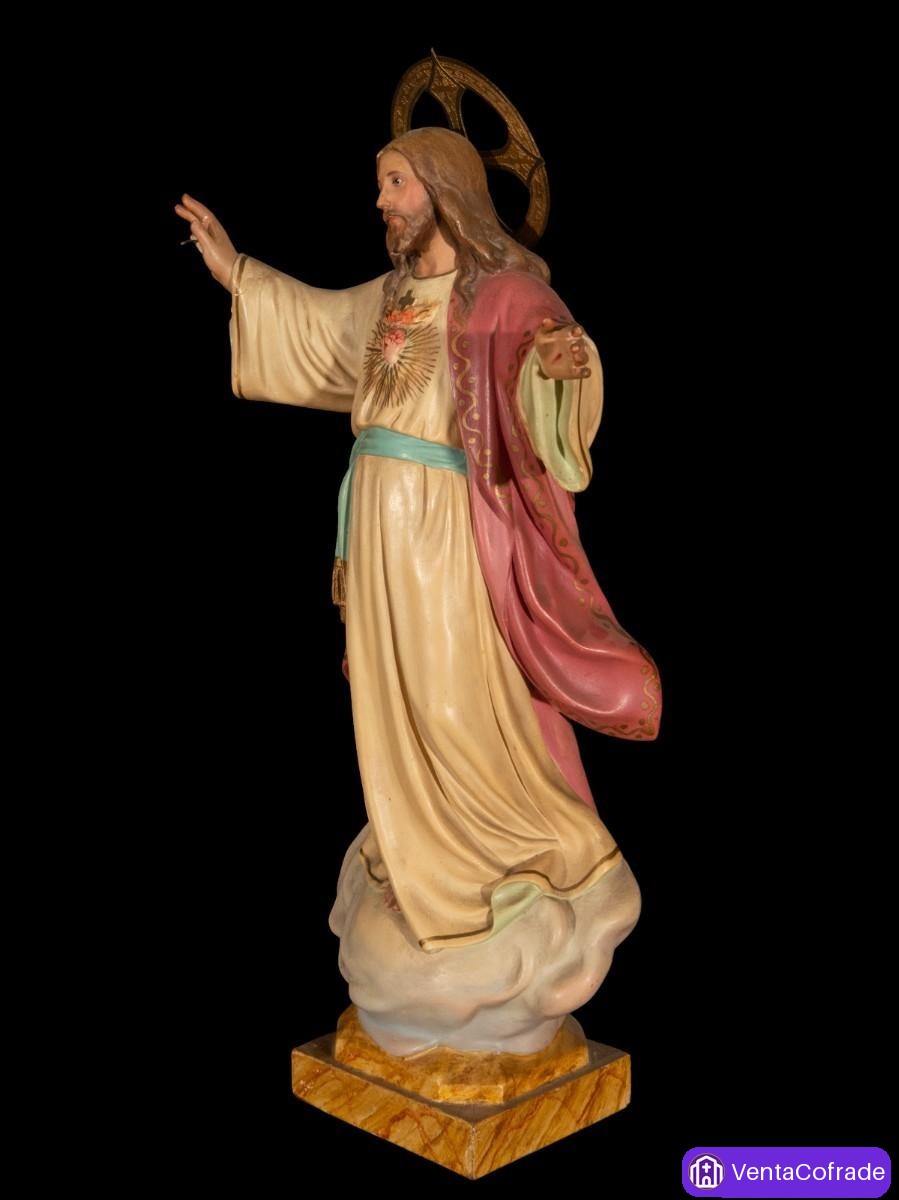 Sagrado Corazón de Jesús en nube, escultura de Olot policromada, 43 cm, primera mitad del siglo XX - foto 5
