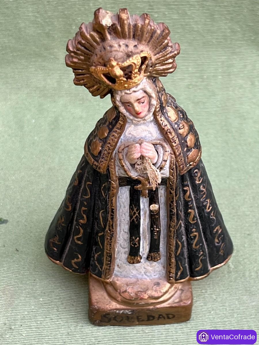 Virgen de la Soledad española en resina pintada, imagen devocional, 16 cm - foto 3