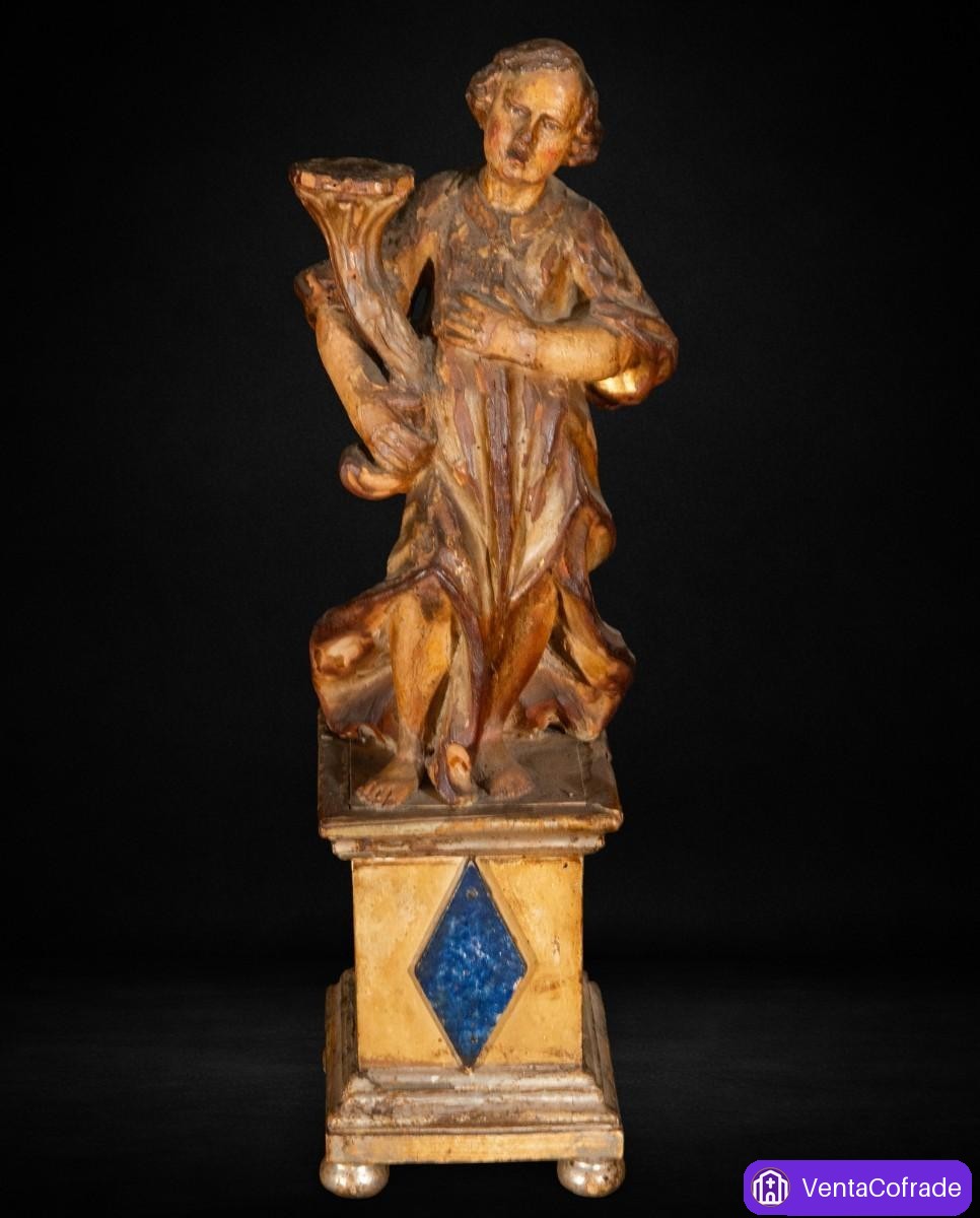 Talla renacentista en madera policromada – Escuela hispánica, siglo XVI – 75 cm con peana - foto 1