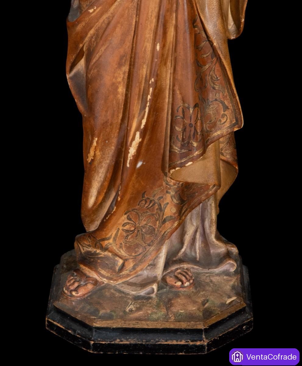 San José con Niño talla Olot policromada siglo XIX arte sacro 52 cm - foto 3