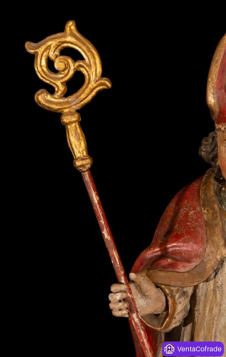 Santo Obispo barroco en madera tallada y policromada, siglo XVIII, 75 cm - foto 4