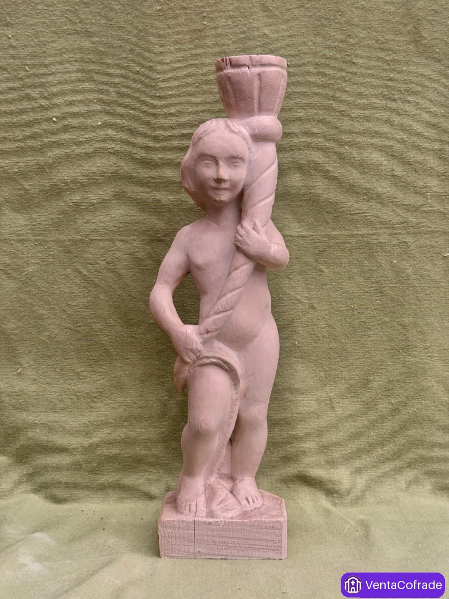 Putto en madera tallada, escultura barroca tardía, siglo XVIII - foto 1