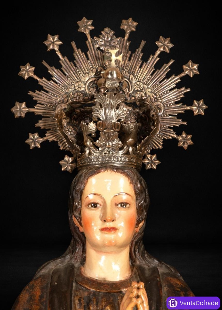 Importante Virgen Inmaculada colonial hispanoamericana, siglo XVII-XVIII, corona de plata - foto 3