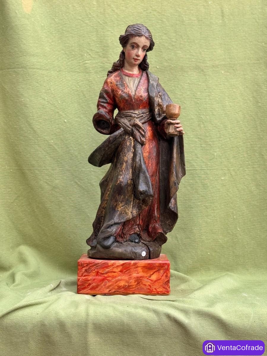 Santa Bárbara barroca en madera policromada y dorada, siglo XVII, 56 cm - foto 4