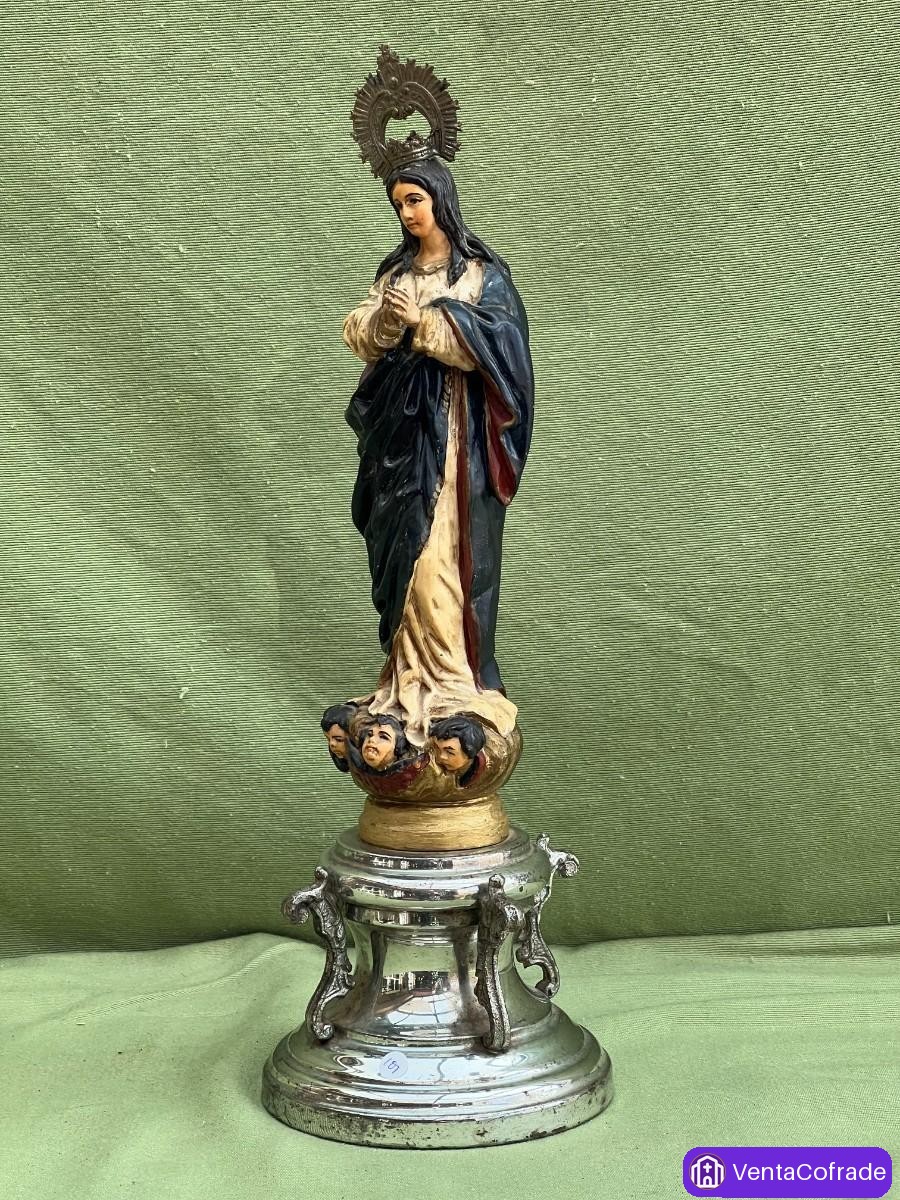 Purísima Concepción policromada, peana metal 37cm - foto 4